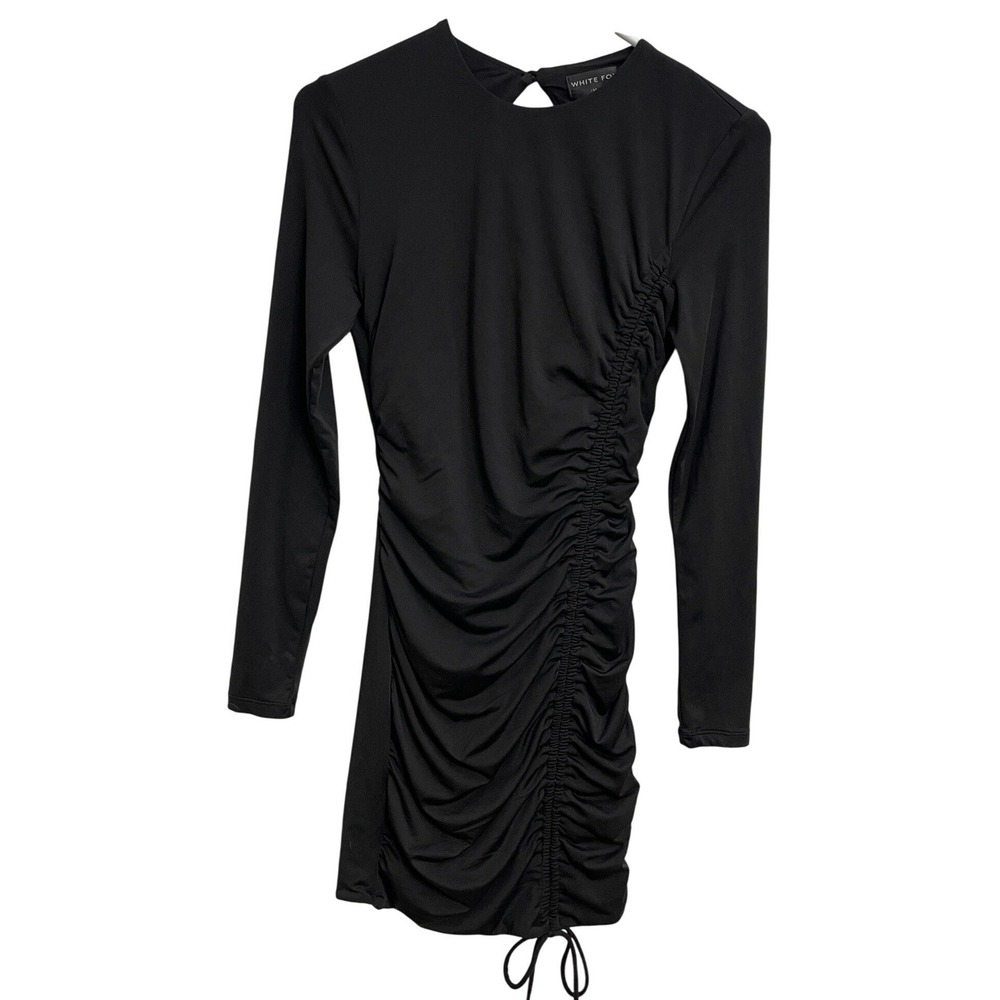White Fox Black Ruched Mini Dress‎ Bodycon Open Back Club Date Night Size M